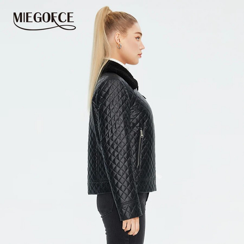 MIEGOFCE 2023 uus kevad-sügis Lihtne ühevärviline lühike mantel karusnahast krae Naiste tepitud jakk Tänavarõivad vabaaja Parka C23665