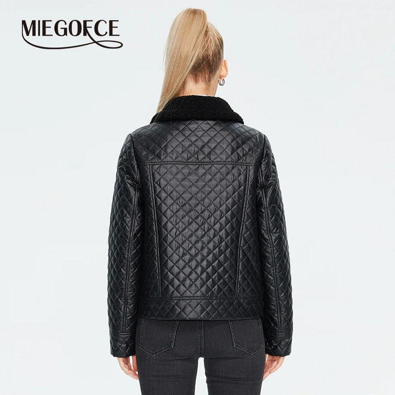 MIEGOFCE 2023 uus kevad-sügis Lihtne ühevärviline lühike mantel karusnahast krae Naiste tepitud jakk Tänavarõivad vabaaja Parka C23665