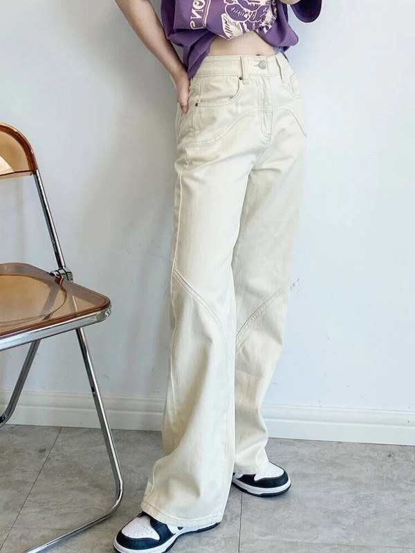 Smėlio spalvos džinsai, moteriški, madingi europietiško stiliaus laisvi laisvalaikio aukštu juosmeniu vasariniai universalūs gatvių apranga Ins Hotsweet Paprasta, nauja viso ilgio