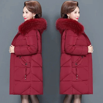 6XL Дамско зимно памучно палто на средна възраст 2023 г. Нови пухени якета за майка Дамски зимни якета с памучна подплата Топли дебели паркове