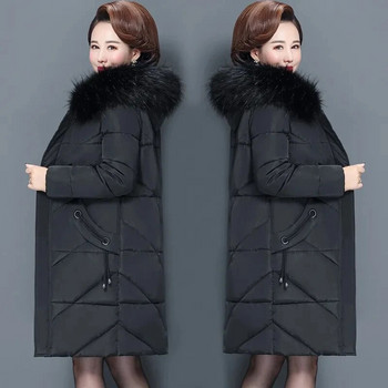 6XL Дамско зимно памучно палто на средна възраст 2023 г. Нови пухени якета за майка Дамски зимни якета с памучна подплата Топли дебели паркове