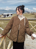 Korėjos deimantais paminkštinta moteriška striukė be apykaklės Lengva šilta parkas rudens žiemai tinkami populiarūs viršutiniai moteriški drabužiai