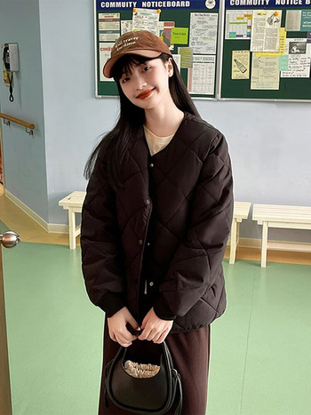 Κορεάτικο διαμαντένιο γυναικείο μπουφάν με βαμβάκι χωρίς γιακά Ελαφρύ ζεστό πάρκο φθινοπώρου, χειμερινό παντός αγώνα Δημοφιλή γυναικεία εξωτερικά ενδύματα