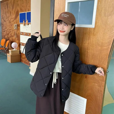 Korėjos deimantais paminkštinta moteriška striukė be apykaklės Lengva šilta parkas rudens žiemai tinkami populiarūs viršutiniai moteriški drabužiai