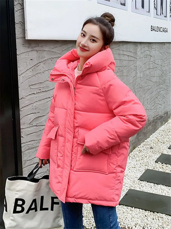Βαμβακερό γυναικείο παλτό χειμώνας 2023 Νέα μόδα σακάκι με κουκούλα σε πάρκα με κουκούλα Κορεάτικο Ρούχα με χοντρό ζεστό παλτό