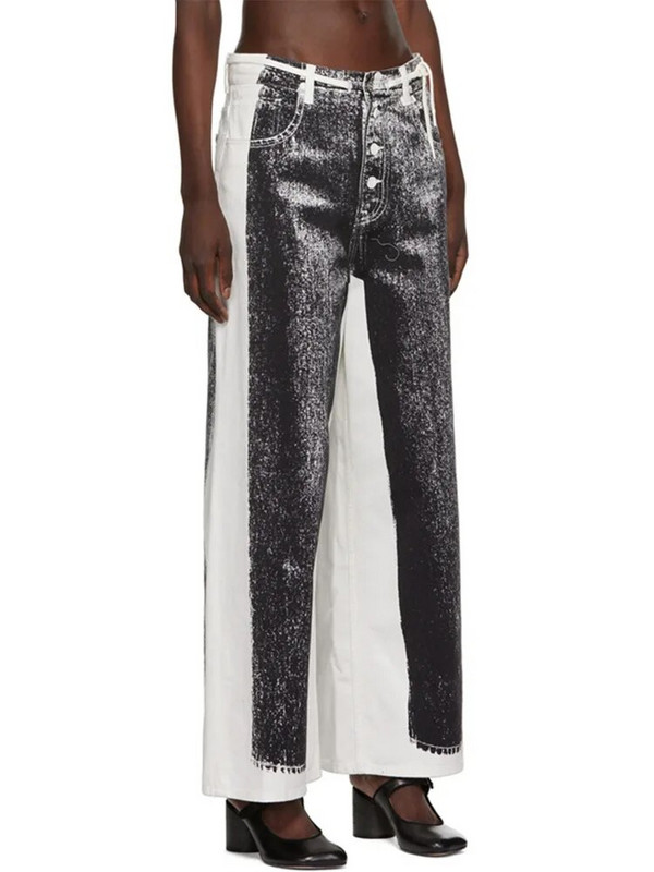 DEAT Fashion Naiste Teksad Pingutuspael kõrge vöökoht, sirge lai jalg, kontrastsus värvitrükiga teksapüksid Kevad 2023 Uus 17A5741