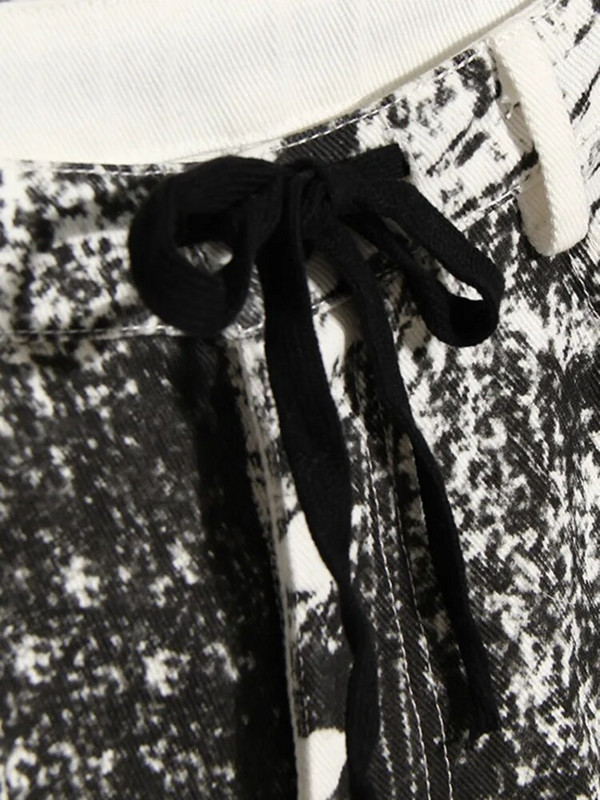 DEAT Fashion Naiste Teksad Pingutuspael kõrge vöökoht, sirge lai jalg, kontrastsus värvitrükiga teksapüksid Kevad 2023 Uus 17A5741