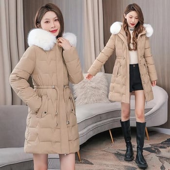 Νέο χειμωνιάτικο βαμβακερό μπουφάν για γυναίκες με κουκούλα Μακρύ γυναικείο χειμερινό παλτό Χοντρό μπουφάν Parka γιακά με γούνα Μασίφ ανθεκτικά στο κρύο παλτό