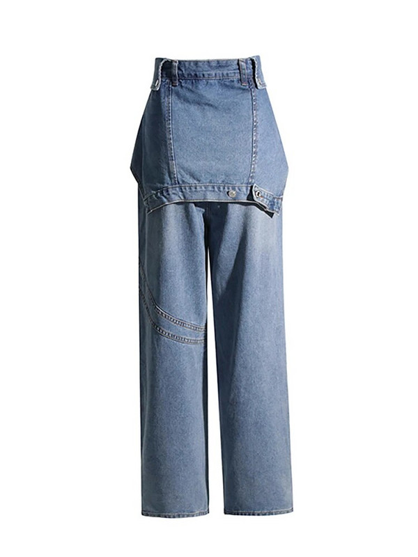 DEAT naiste teksad, kõrge vöökohaga lapiline võlts, 2 tk. lahtised sinised sirged laia säärega teksapüksid 2023. aasta sügis, uus mood 29L3209