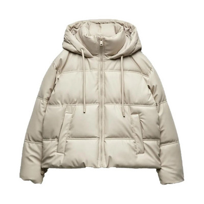 Rudens ir žiemos nauji moteriški drabužiai europietiška ir amerikietiška gatvės stiliaus dirbtinės odos trumpa medvilninė striukė su gobtuvu