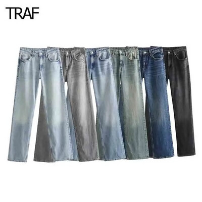 Blugi TRAF pentru femei Pantaloni largi Toamna Nou 2023 Pantaloni din blugi pentru femei Pantaloni largi Blugi moi Moda Vintage Pantaloni largi pentru femei