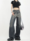 Solid Vintage teksad Naiste sügisriided Korsett Tõmbavad püksid Kõrge vöökohaga sirge laia säärega püksid Y2k riided naistele