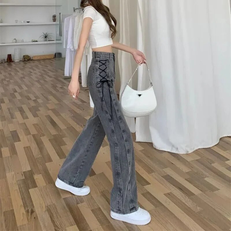 Deeptown 2000. aastate Y2k Bandage kottis teksad Naiste Korea stiilis ülisuured teksapüksid Vintage Harajuku tänavarõivad laia säärega püksid