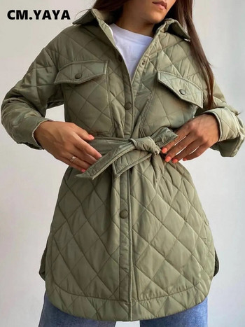 CM.YAYA Vintage Γυναικεία Argyle Μακρύ μανίκι μονόστηθος γιακάς με πέτο Λεπτό μπουφάν Parkas 2022 Φθινόπωρο Χειμώνας Ζεστά ρούχα