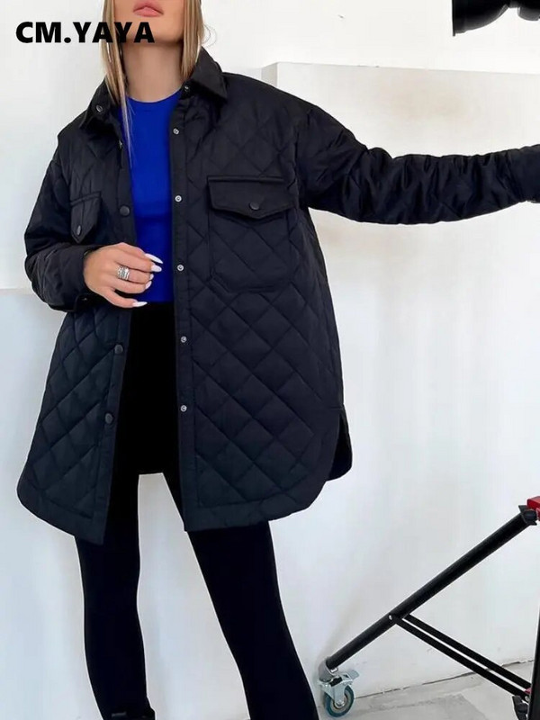 CM.YAYA vintage naiste Argyle`i pikkade varrukatega üherealine reväärkrae, õhuke parkjakk, 2022. aasta sügistalvine soe välisriided