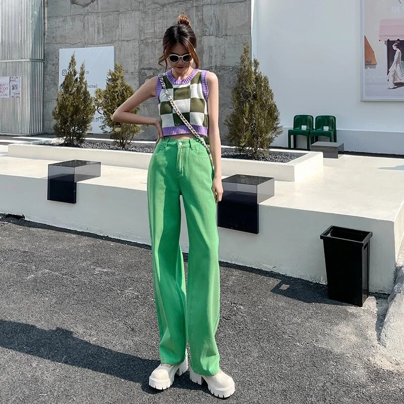 Moteriški džinsai Baggy Vintažinis tiesus aukštu juosmeniu Korėjos mados gatvės apranga Laisvalaikio kelnės moteriškos plačios kelnės Purpurinės mamos džinsinės kelnės