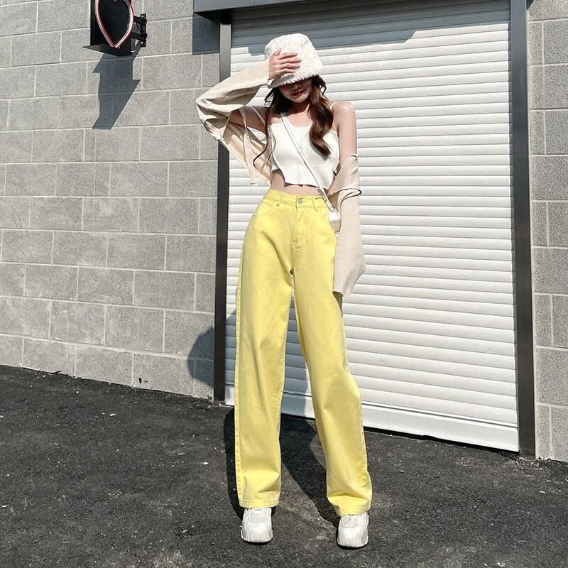 Moteriški džinsai Baggy Vintažinis tiesus aukštu juosmeniu Korėjos mados gatvės apranga Laisvalaikio kelnės moteriškos plačios kelnės Purpurinės mamos džinsinės kelnės