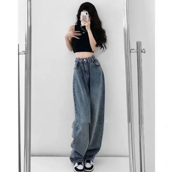 Ψηλόμεσο γυναικείο τζιν Harajuku Vintage στυλ BF Streetwear Loose Fashion Femme Wide Leg Denim Casual παντελόνι