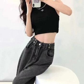 Ψηλόμεσο γυναικείο τζιν Harajuku Vintage στυλ BF Streetwear Loose Fashion Femme Wide Leg Denim Casual παντελόνι