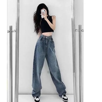 Ψηλόμεσο γυναικείο τζιν Harajuku Vintage στυλ BF Streetwear Loose Fashion Femme Wide Leg Denim Casual παντελόνι