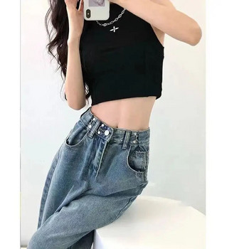 Ψηλόμεσο γυναικείο τζιν Harajuku Vintage στυλ BF Streetwear Loose Fashion Femme Wide Leg Denim Casual παντελόνι