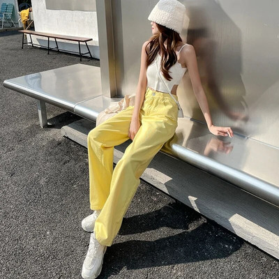 Purpursarkani džinsi 2022. gada pavasara vintage džinsa bikses Modes, elegantas vienkrāsainas bikses, ikdienas sieviešu džinsi ar augstu vidukli