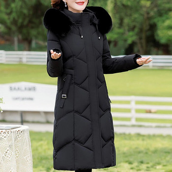 Χειμερινό μπουφάν για γυναικείο πανωφόρι με κουκούλα γιακά γούνας 2023 Νέο χοντρό ζεστό μακρύ πάρκο υψηλής ποιότητας Γυναικείο παλτό μέσης ηλικίας με επένδυση