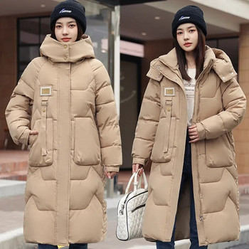 Ново зимно дамско яке 2023 г. Дълги паркове Дамско пухено памучно палто с качулка Дебели топли якета Ветроустойчиво ежедневно студентско палто