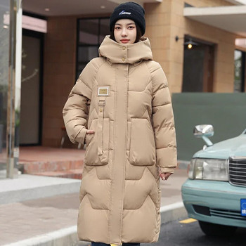 Ново зимно дамско яке 2023 г. Дълги паркове Дамско пухено памучно палто с качулка Дебели топли якета Ветроустойчиво ежедневно студентско палто