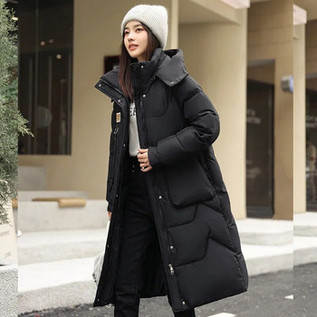 2023 Νέο χειμερινό γυναικείο μπουφάν Μακρύ πάρκα Γυναικείο παλτό με κουκούλα από βαμβάκι Χοντρό ζεστό μπουφάν αντιανεμικό casual φοιτητικό παλτό
