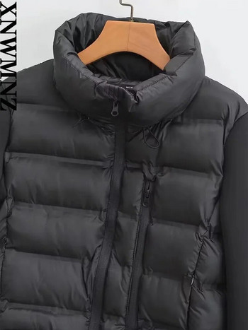 XNWMNZ 2023 Дамско модно яке с кръпка и подплата Дамско водоустойчиво яке с висока яка и дълъг ръкав, регулируема горна част на подгъва Дамско топло палто