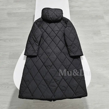 Mu&Du 2023 Χειμώνας Γυναικείες Χαλαρές ρομβικές δικτυωτές κουκούλες Μακρύ βαμβακερό φερμουάρ Γυναικείο μπουφάν Γυναικείο χοντρό ζεστό παλτό Parka Outwear Νέο
