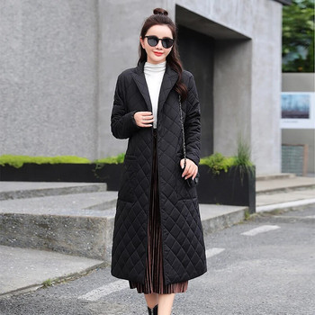Модно дамско есенно/зимно топло палто с пухена памучна подплата 2023 г., тесно яке с дълъг колан