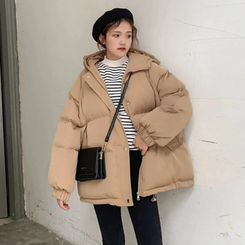 2023 Winter Basic με κουκούλα από βαμβακερό γυναικείο κοντό σακάκι Κορεατικής μόδας Streetwear Φαρδιά ρούχα Νέα casual παχιά ζεστά oversize παρκά