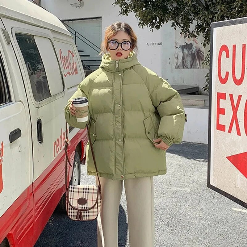 Zimska osnovna pamučna ženska jakna s kapuljačom za 2023. Korejska modna ulična odjeća Široka vanjska odjeća Nova ležerna topla prevelika parka