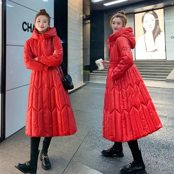 Μακριά βαμβακερά παλτό Γυναικεία μαύρα παρκά 2023 Νέο χειμωνιάτικο ζεστό μπουφάν Γυναικείο παλτό με κουκούλα με βαμβακερή επένδυση Παχύ ζεστό παλτό