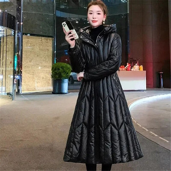 Μακριά βαμβακερά παλτό Γυναικεία μαύρα παρκά 2023 Νέο χειμωνιάτικο ζεστό μπουφάν Γυναικείο παλτό με κουκούλα με βαμβακερή επένδυση Παχύ ζεστό παλτό