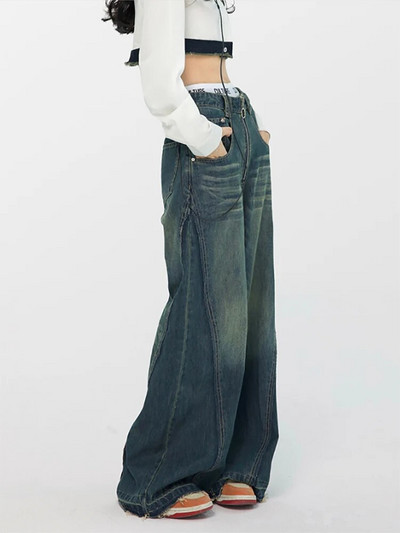 Harajuku kõrge vöökohaga teksad Naistele Vintage sirged kottis teksapüksid Tänavarõivad Ameerika stiilis mood laia säärega teksapüksid