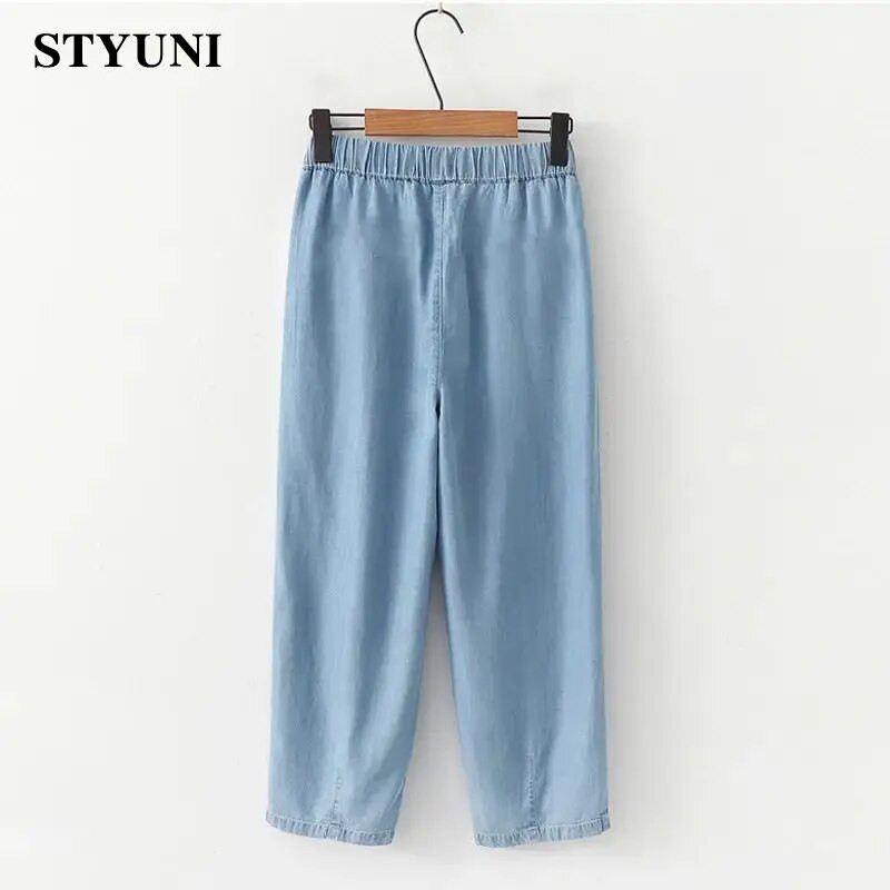 Λεπτό τζιν casual ελαστικό ψηλόμεσο φαρδύ γυναικείο τζιν παντελόνι Κορεατική μόδα Παντελόνι για γυναίκες Καλοκαίρι 2023