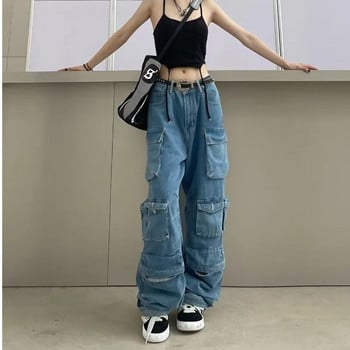 Μονόχρωμο μονόχρωμο Loose Jeans Γυναικείο High Street Ρετρό Hip-hop Φαρδύ παντελόνι Casual ίσιο ψηλόμεσο γυναικείο τζιν