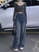 HOUZHOU Vintažiniai 90-ųjų krepšiai džinsai, moteriški Y2K gatvės drabužiai, negabaritinės, plačios džinsinės kelnės Harajuku korėjietiškos laisvos kelnės