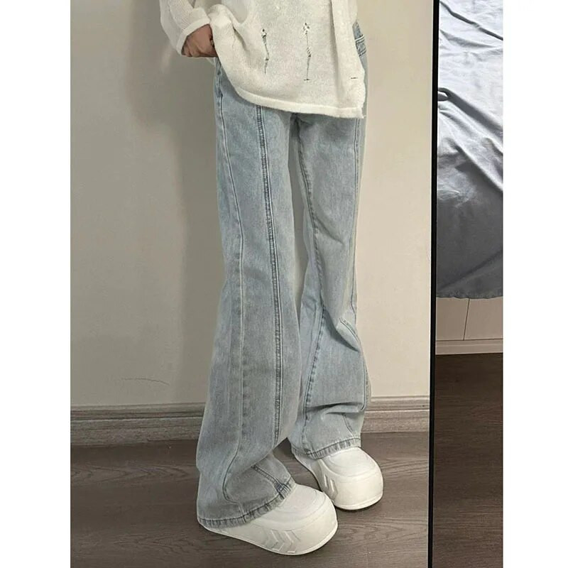 Xpqbb naiste laia säärega teksapüksid mood helesinised tänavarõivad Y2K teksad naistele esteetilised kõrge vöökohaga laienevad püksid naistele