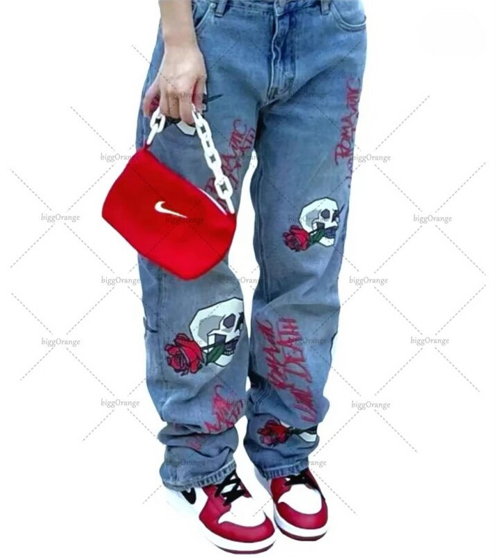 Y2k raidėmis marginti džinsai, moteriški, 2023 m. pavasaris, naujos tendencijos Denim Harajuku laisvalaikio kelnės High Street laisvos kelnės