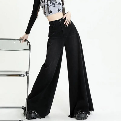 Mop Teksad Naised kottis mustad tänavarõivad Tutt laia säärega Denimpüksid Kolledži Kõrge vöökohaga Y2k Riided Retro kevad Täielik šikk