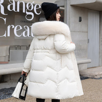 CRRIFLZ Модна едноцветна парка с качулка и шнурове Свободни ежедневни якета Дамско есенно зимно средно дълго палто