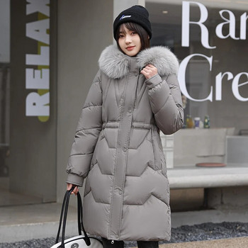 CRRIFLZ Fashion Μονόχρωμο Πάρκα με κουκούλα Χαλαρά casual μπουφάν Γυναικεία φθινοπωρινά χειμωνιάτικα μεσαία μακρύ παλτό