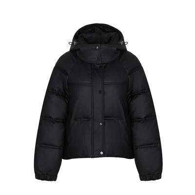 CRRIFLZ moteriškas rudeninis žiemos parkas, vienspalvis, prašmatniomis rankovėmis, moteriškas užtrauktukas, laisvas trumpas medvilninis paltas.