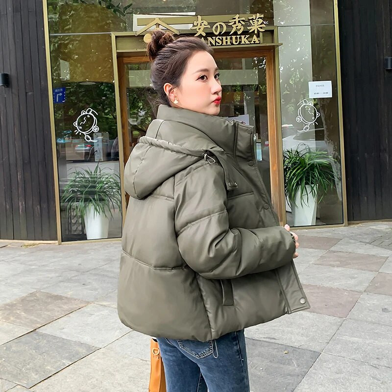 CRRIFLZ moteriškas rudeninis žiemos parkas, vienspalvis, prašmatniomis rankovėmis, moteriškas užtrauktukas, laisvas trumpas medvilninis paltas.