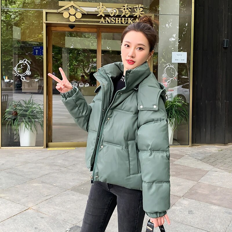 CRRIFLZ moteriškas rudeninis žiemos parkas, vienspalvis, prašmatniomis rankovėmis, moteriškas užtrauktukas, laisvas trumpas medvilninis paltas.