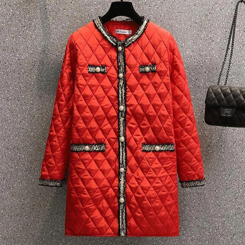 Žieminiai vidutinio ilgio medvilne paminkštinti paminkštinti parkai korėjietiški madingi stori šilti, dideli viršutiniai drabužiai, 2023 m. laisvalaikio lengvi ilgi viršutiniai drabužiai